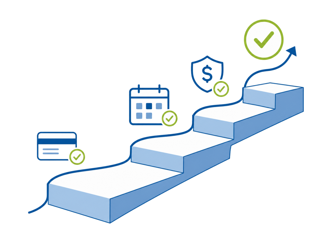 Steps representing consistent habits that support healthy credit
